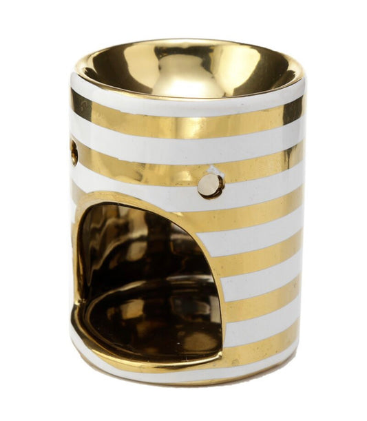 Quemador Mini de Aceite de Cerámica Rayas Doradas